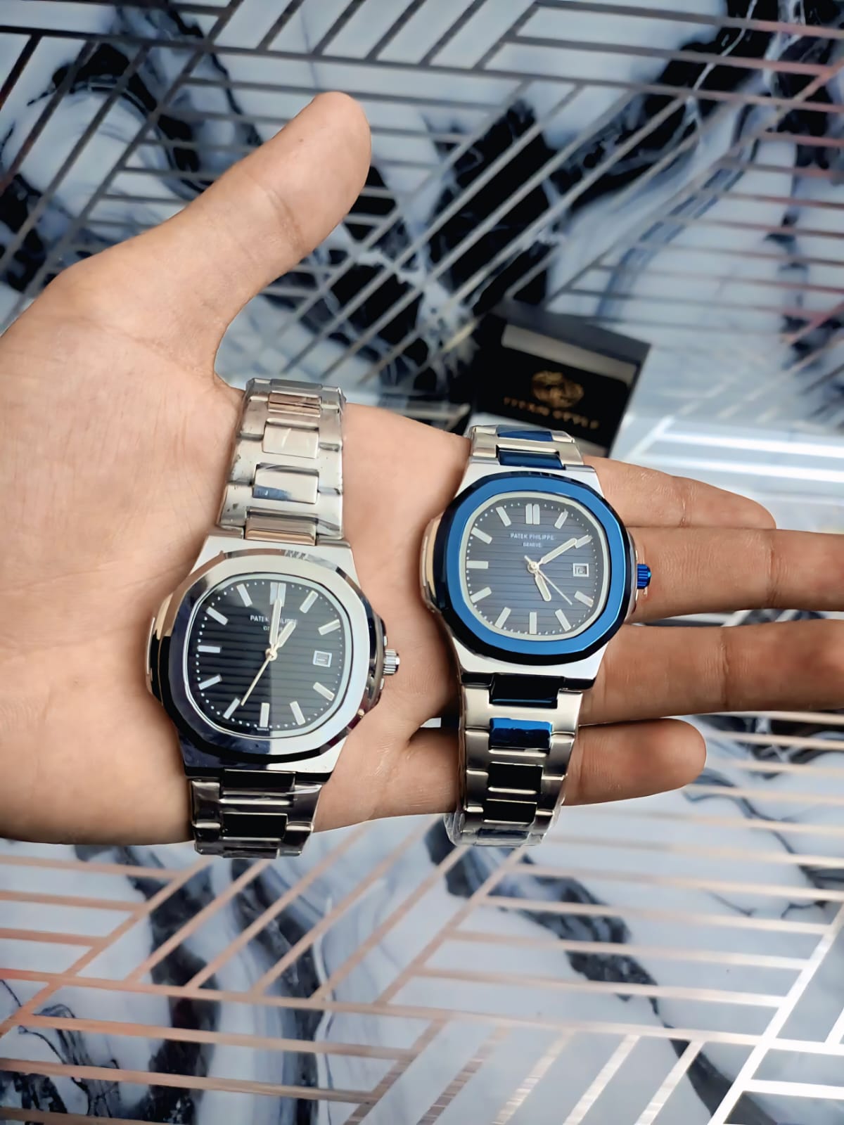 Patek Philippe Stainless Luxury Watch - Black and Blue Dial Colour