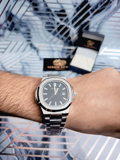 Patek Philippe Stainless Luxury Watch - Black and Blue Dial Colour