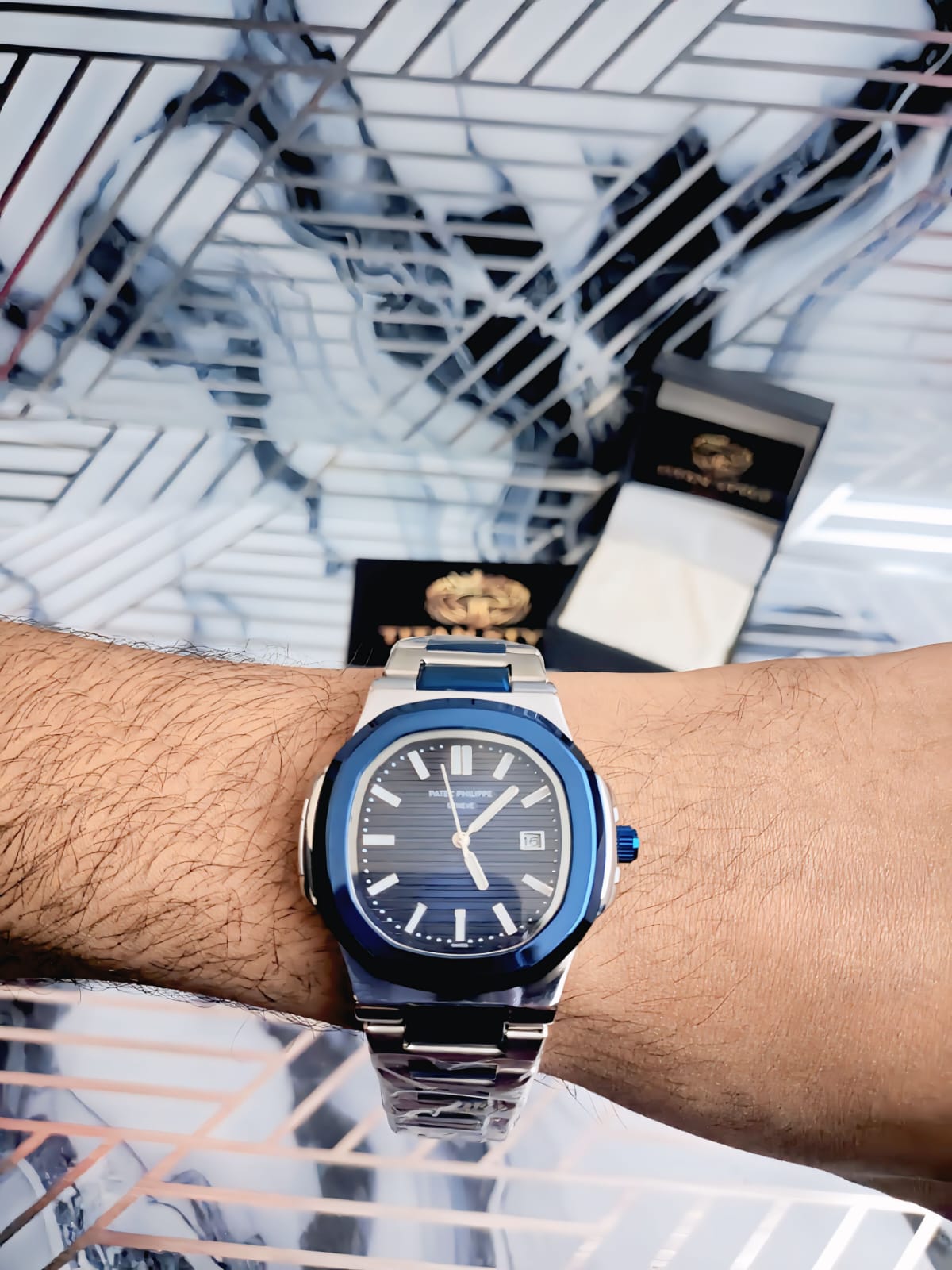 Patek Philippe Stainless Luxury Watch - Black and Blue Dial Colour