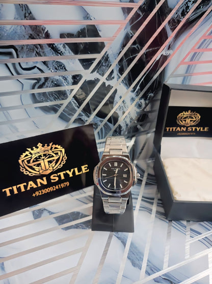 Patek Philippe Stainless Luxury Watch - Black and Blue Dial Colour
