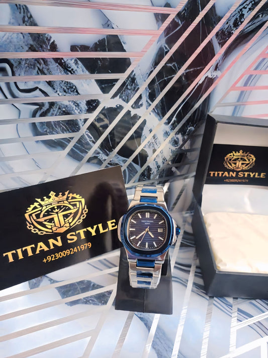 Patek Philippe Stainless Luxury Watch - Black and Blue Dial Colour